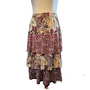 Cato Women’s Skirt 14/16W Tiered Boho Tropical Animal Print NWOT